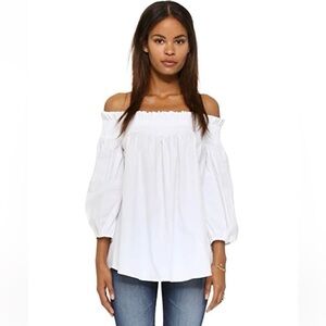 Caroline Constas Lou Off-The-Shoulder Smocked white Tie Sleeve Top